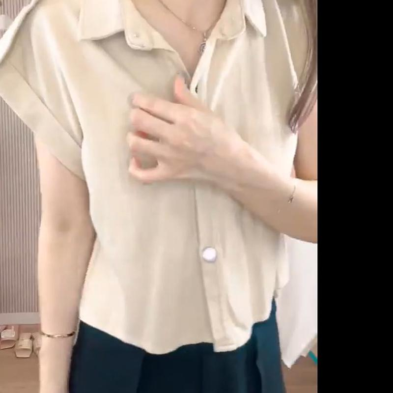 韓版,修身襯衫,純色正肩,襯衫,夏季短袖, 顯瘦穿搭,氣質百搭